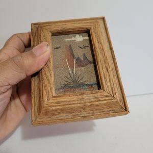 Vtg NAVAJO K Johnson Signed Art Sand Painting On Oak Trinket Box